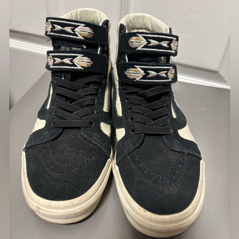 Vans Black and Cream High-Top Velcro Sneakers